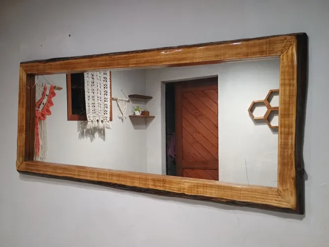 Espelho Borda Rústico Madeira Maciça 120x60cm