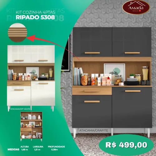 Kit Cozinha 4 Portas Ripado - à pronta entrega 