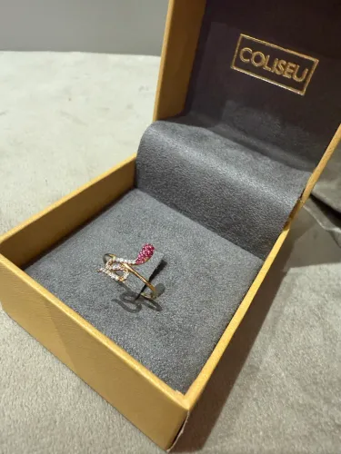 Anel Ouro 18k Rubi com Pts Diamantes