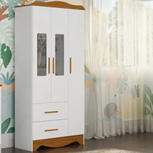 Roupeiro Infantil Clara 3 Portas 2 Gavetas 100% MDF - Peroba Móveis