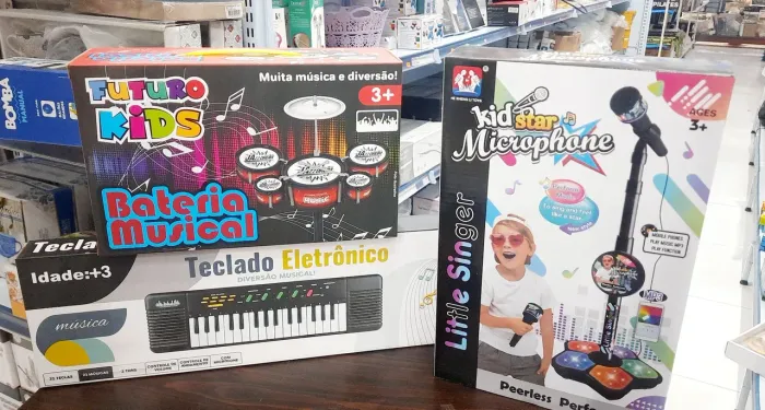 Kit Musical Infantil - Bateria, Teclado e Microfone