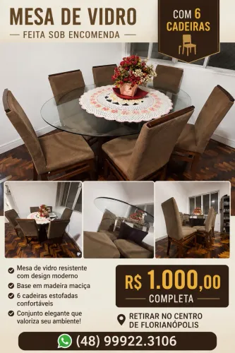Mesa de vidro com 6 cadeiras 