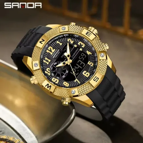 Relógio Masculino SANDA 3308 à Prova D'água Pulseira em Silicone