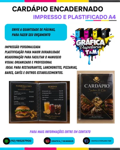 cardápio encadernado - impresso e plastificado