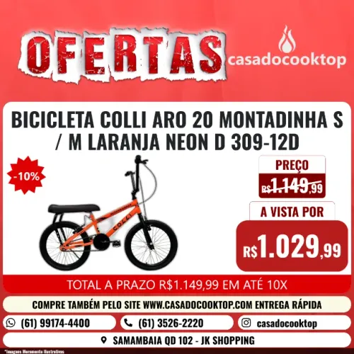 BICICLETA COLLI ARO 20 MONTADINHA S/M LARANJA NEON D 309-12D