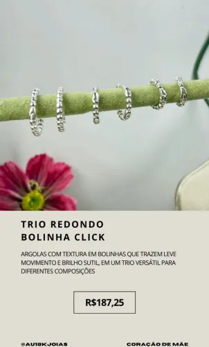 Trio Redondo Bolinha Click em Prata 925