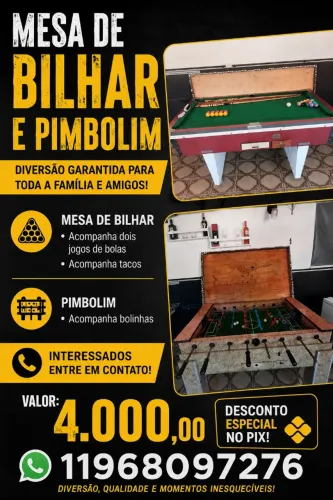Mesa de bilhar e pebolim
