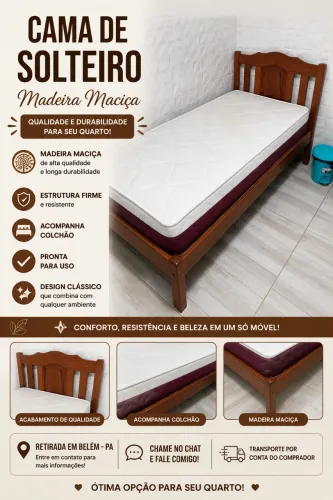 Cama de solteiro em madeira maciça