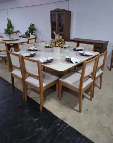 Sala Mesa de Jantar Quadrada Turmalina 1.50x1.50m com 8 cadeiras