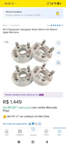 4 Espaçador Alargador de Roda 50 mm GM Agile, Meriva, Monatana