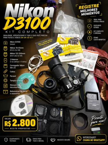 Nikon D3100 + 2 Lentes 18-55mm e 55-200mm - Kit Completo