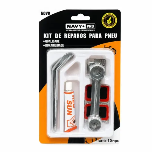 Kit Reparo Para Pneu Navy Pro 10 Peças Com Cola Remendo Bike Moto Carro Auto pode retirar