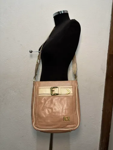 Bolsa TransversalFeminina em  Couro Legítimo - Bege 