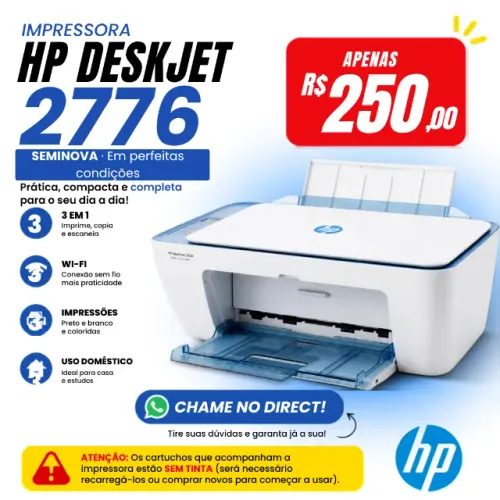 Impressora HP DeskJet 2776 Multifuncional Wi-Fi Seminova
