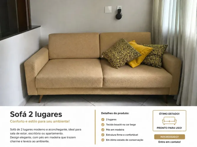 Sofá 2 lugares areia super novo! 1,98m