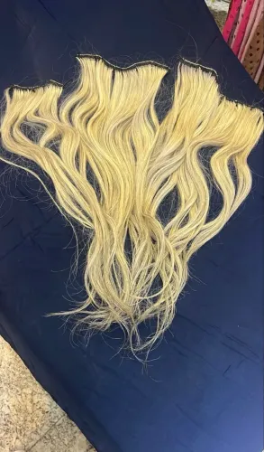 Cabelo 100% humano brasileiro mega hair loiro mesclado 170g 60cm já na tela