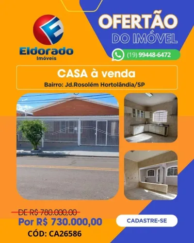 Casa à venda e para alugar em Hortolândia, Jardim Rosolém, com 3 quartos, com 185 m²