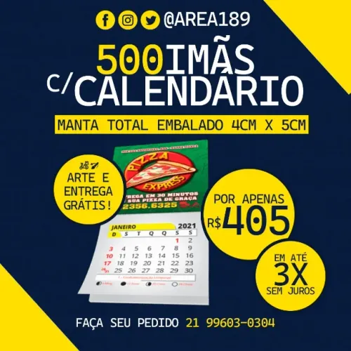 500 Ímãs Calendário 2026 4x5cm
