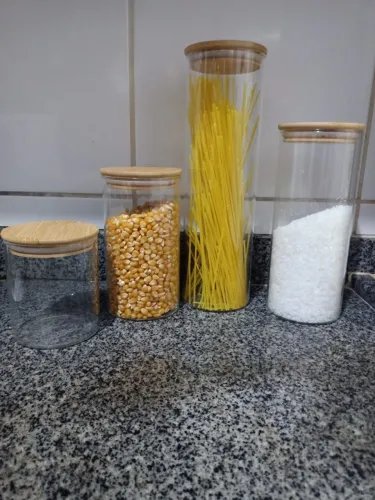 4 Potes de Vidro Herméticos Porta-Mantimentos com Tampa de Bambu