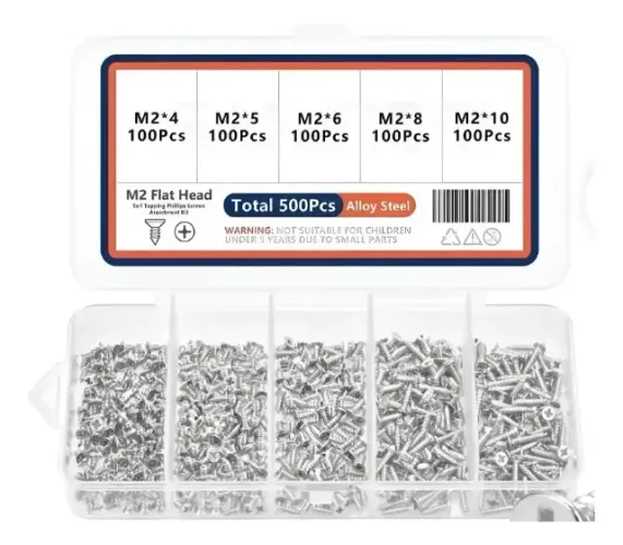 Kit de Mini Parafusos Auto Roscantes para Marcenaria e Casa com 500 Unidades