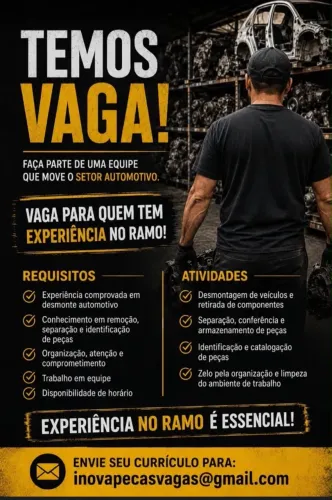 VAGAS DE EMPREGO DESMONTE AUTOMOTIVO BRÁS DE PINA/RJ