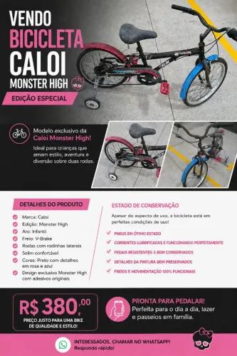 Bicicleta infantil Caloi Monster High - edição especial com rodinhas laterais. ?