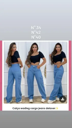 Calça jeans cargo azul 34 