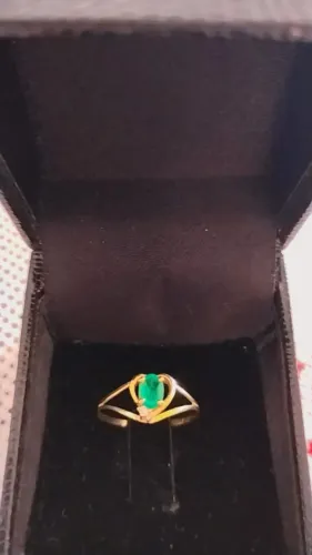 Anel ouro 18k pedra verdadeira de Esmeralda 