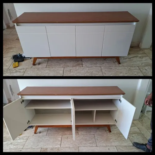 Buffet Off-White Freijó 4 portas <br>165cm comprimento <br>41cm profundidade <br>79cm altura