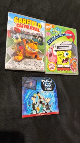 Kit DVD Filme Garfield Bob Esponja Phineas e Ferb o Filme