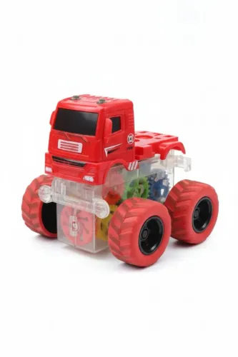 Carrinho de bombeiros com mecanismo de fricção, engrenagens e luzes de led