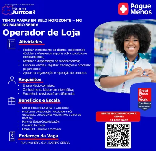 Vaga atendente de farmácia 