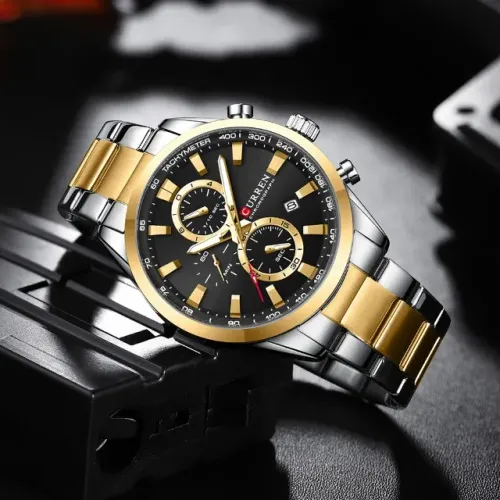 Relógio Curren Original Esportivo Prata/Dourado Entregamos