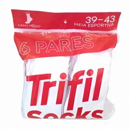 Meia Trifil Socks Cano Médio G Conjunto C/ 6 Brancas Cinzas e Pretas