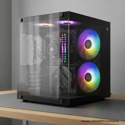 ? GABINETE GAMER PICHAU ATOM X MINI-TOWER - VIDRO TEMPERADO + 2 FANS RGB