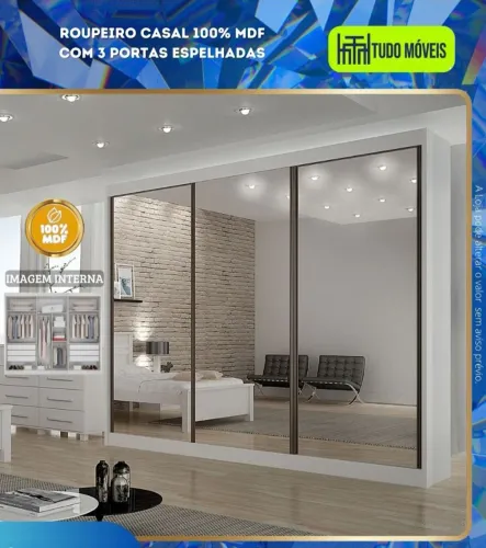 ROUPEIRO CASAL 100% MDF 3 PORTAS COM ESPELHADAS