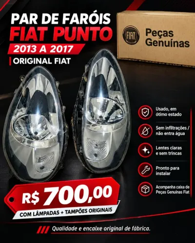Par Farol Fiat Punto 2013 A 2017 Original Com Lâmpadas + Tampões