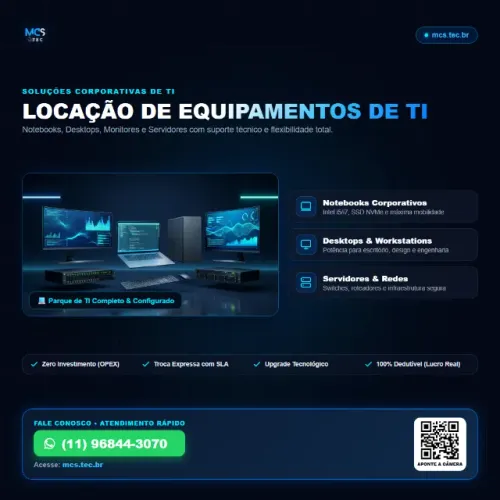 Locação de maquinário - Notebook / Impressoras / Desktop / Servidores