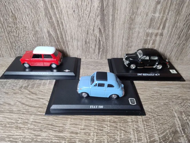 Lote com 3 Mini Carros - Fiat 500+MiniCooper+Renault 4cv