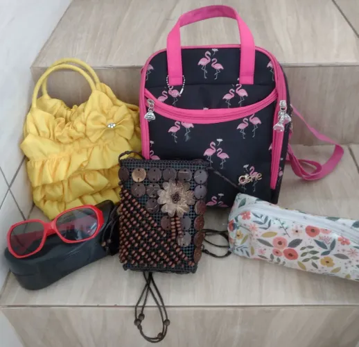 Kit menina, bolsas+lancheira+óculos+estojo