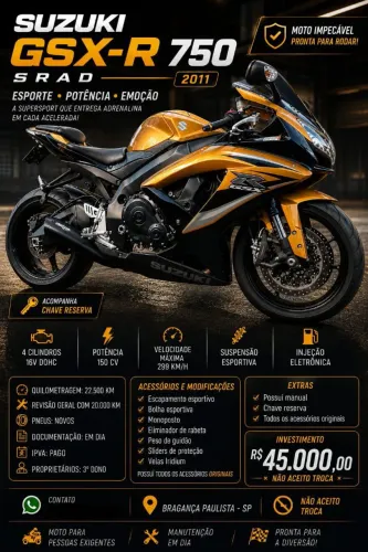 SUZUKI GSX-R 750 SRAD 2011 - IMPECÁVEL