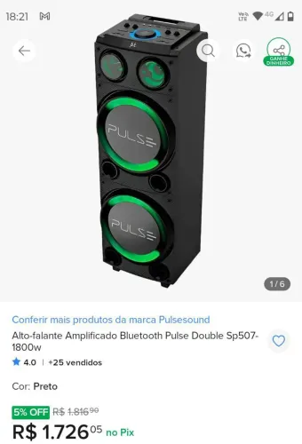 Caixa de som pulse sp 505 1800wats
