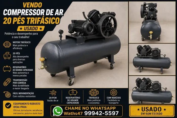 VENDO COMPRESSOR DE AR TRIFÁSICO 20 PÉS