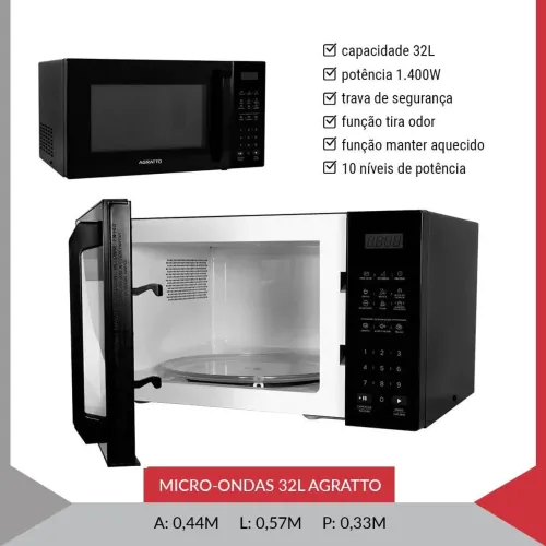 Micro-ondas agratto 32 litros