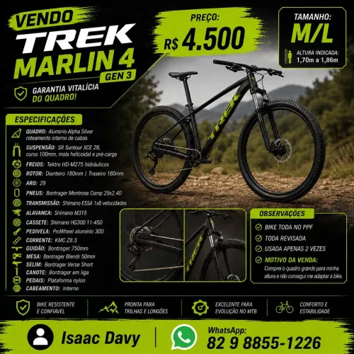 BICICLETA TREK MARLIN 4, GERAÇÃO 3