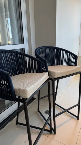 Banqueta alumínio e tricô Náutico