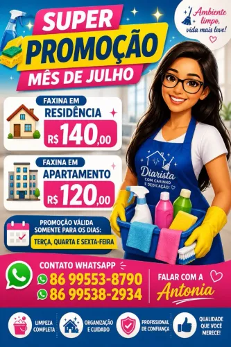 Diarista/Faxineira SUPER PROMOÇÃO DE JULHO