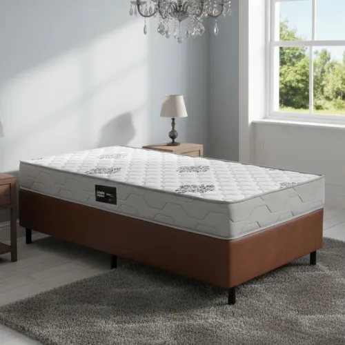 Colchão Solteiro Confort Premium 18 cm D28 + Base Simples Corino Marrom - pronta entrega 