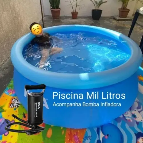 Piscina Redonda Borda Inflável 1.000 litros, Acompanha Inflador