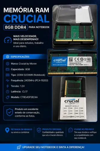 ? MEMÓRIA RAM CRUCIAL 8GB DDR4 2400MHz SODIMM - PARA NOTEBOOK
